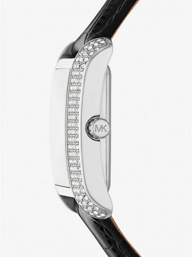 Orologi Michael Kors Mini Emery Pave And Crocodile Embossed Pelle Donna Argento | 951740-VPQ