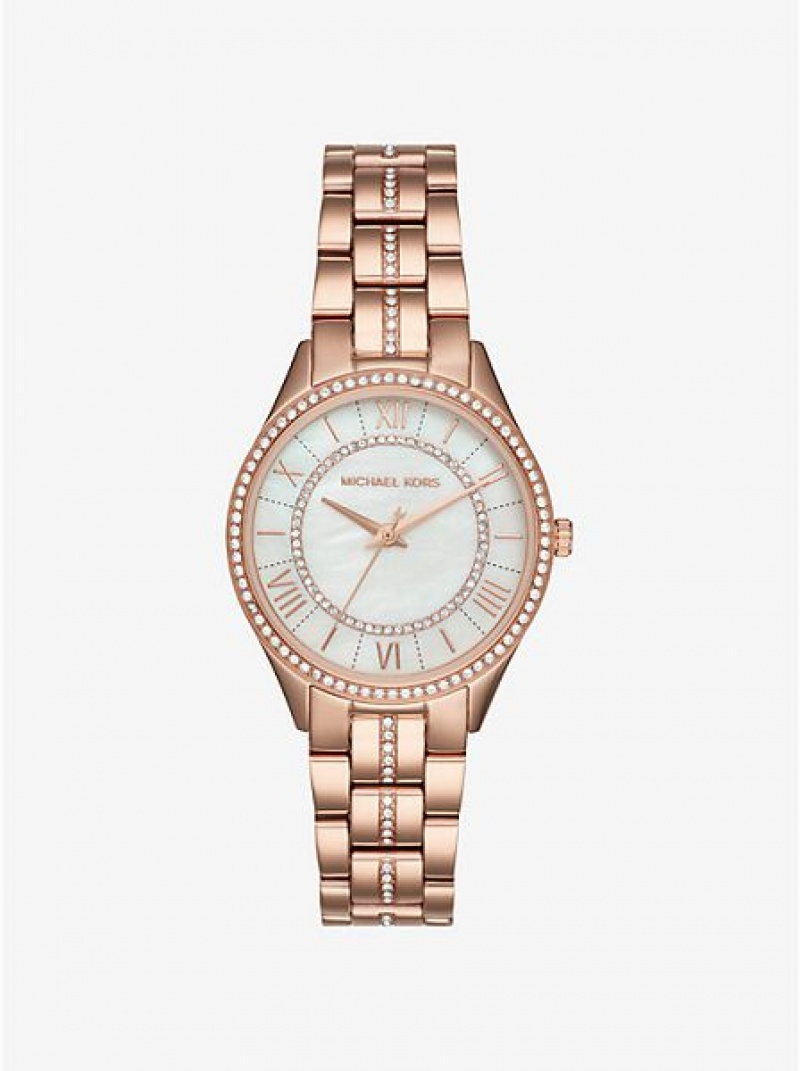 Orologi Michael Kors Mini Lauryn Pave Donna Rosa Oro | 807246-MDU