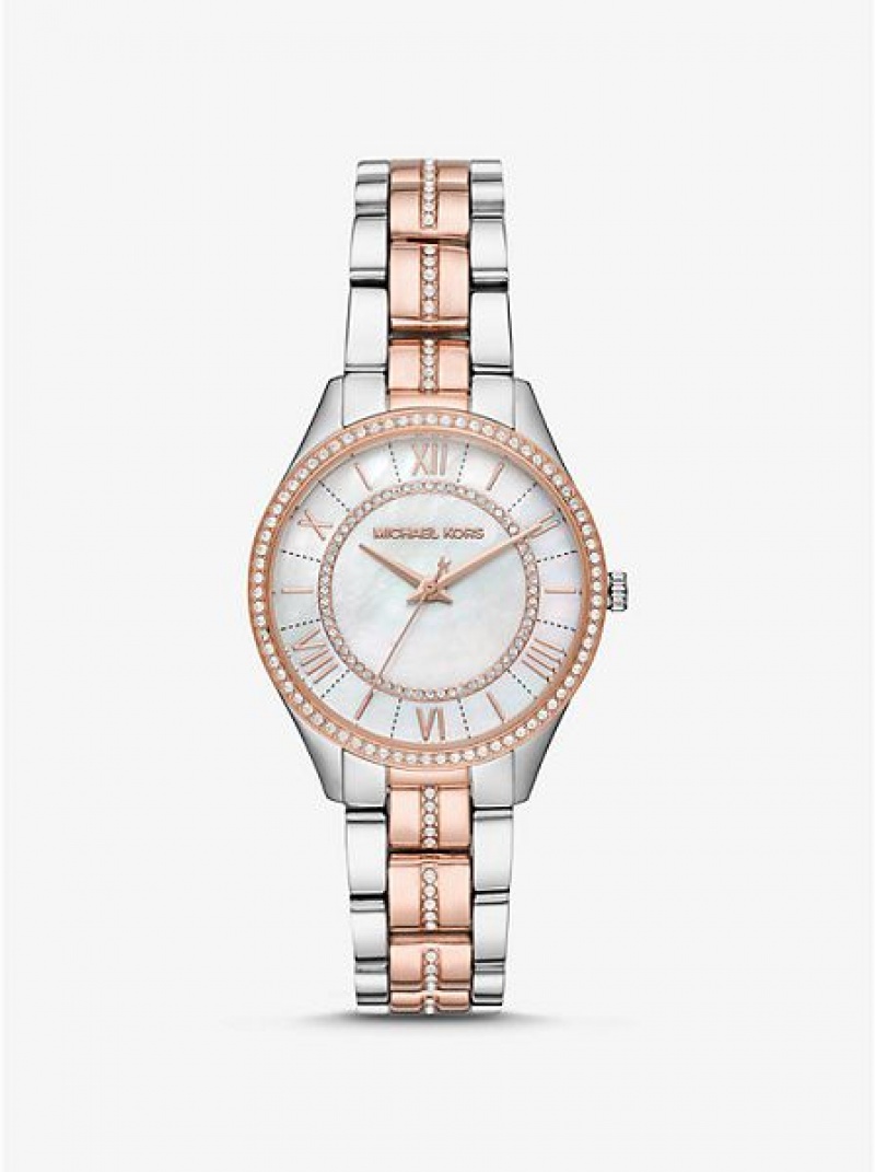 Orologi Michael Kors Mini Lauryn Pave Donna Argento Rosa | 508371-QMV