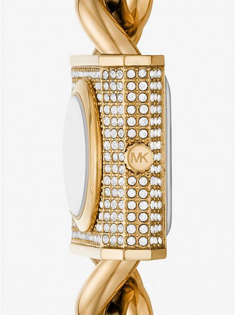 Orologi Michael Kors Mini Lock Pave Chain Donna Oro | 718642-MQH