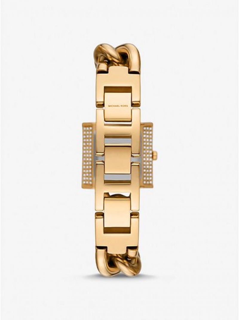 Orologi Michael Kors Mini Lock Pave Chain Donna Oro | 718642-MQH