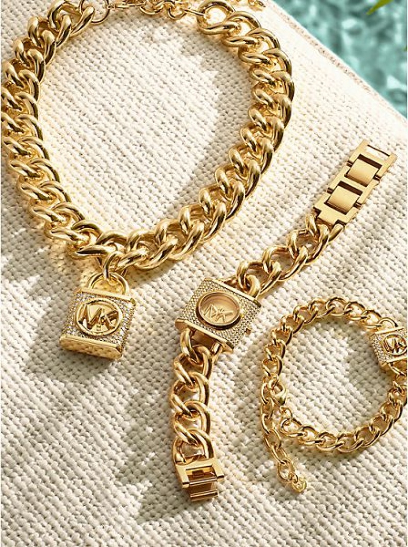 Orologi Michael Kors Mini Lock Pave Chain Donna Oro | 718642-MQH