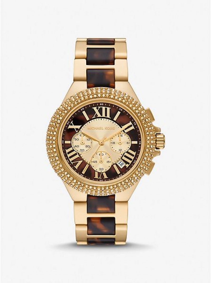 Orologi Michael Kors Oversized Camille Pave And Tortoiseshell Acetate Donna Oro | 263748-VQM