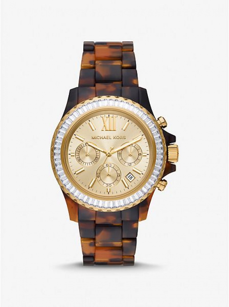 Orologi Michael Kors Oversized Everest Pave And Tortoiseshell Bio-based Acetate Donna Oro | 509863-FJE