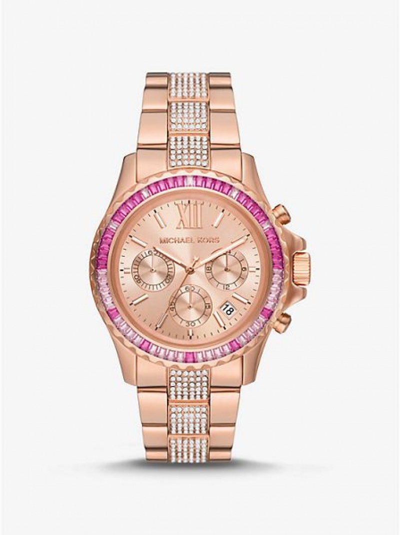 Orologi Michael Kors Oversized Everest Pave Donna Rosa Oro | 205684-OMP