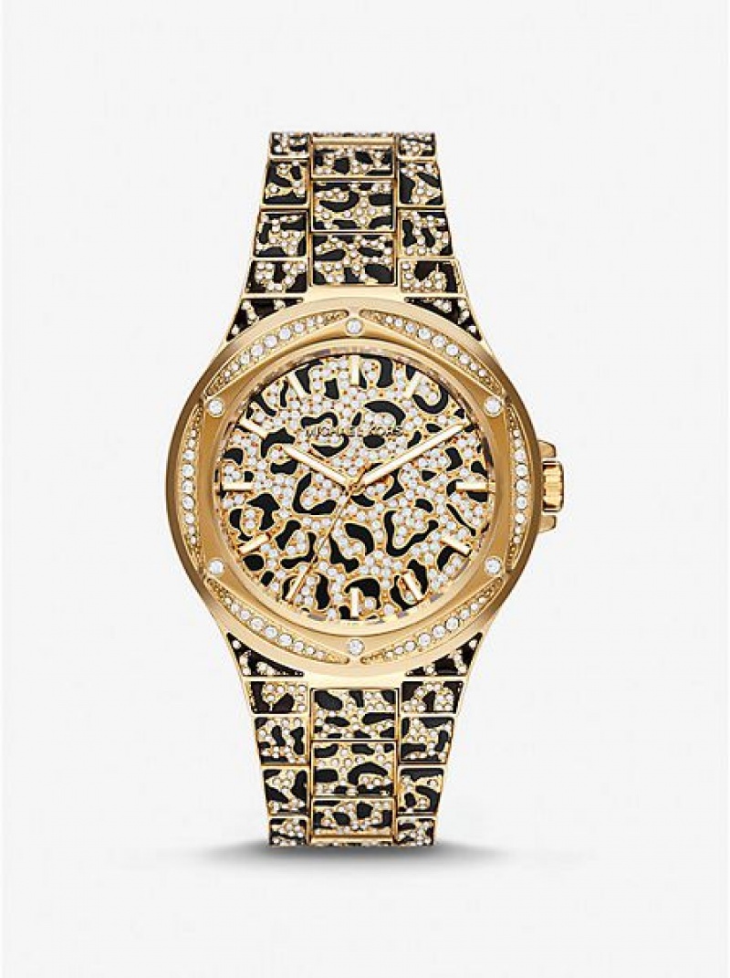 Orologi Michael Kors Oversized Lennox Animal Pave Donna Oro | 571394-ELQ