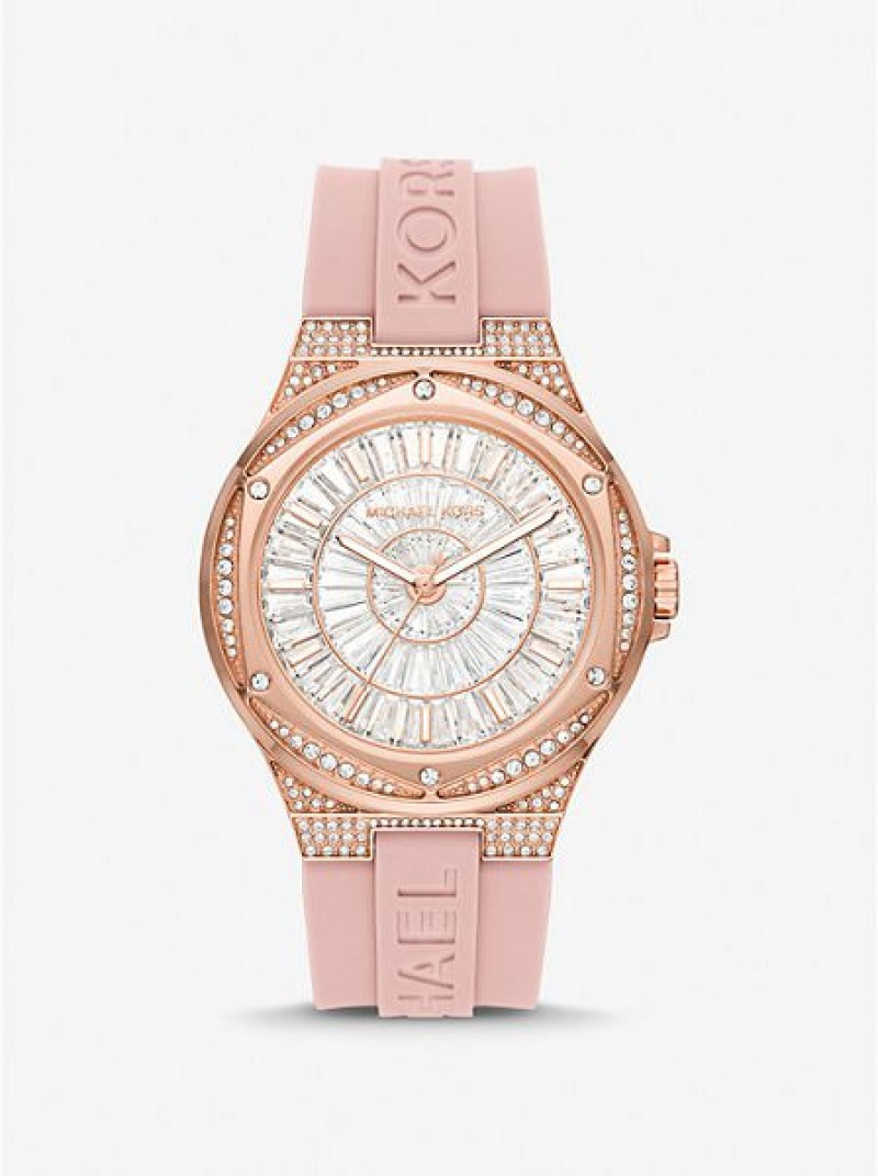 Orologi Michael Kors Oversized Lennox Pave And Silicone Donna Rosa Oro | 405897-VHC