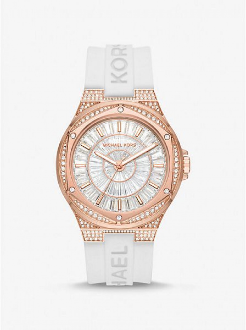 Orologi Michael Kors Oversized Lennox Pave And Silicone Donna Rosa Oro | 160954-MVT