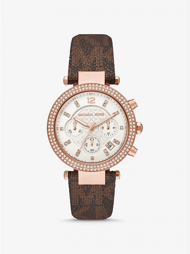 Orologi Michael Kors Oversized Parker Pave And Logo Donna Rosa Oro | 290564-TWS