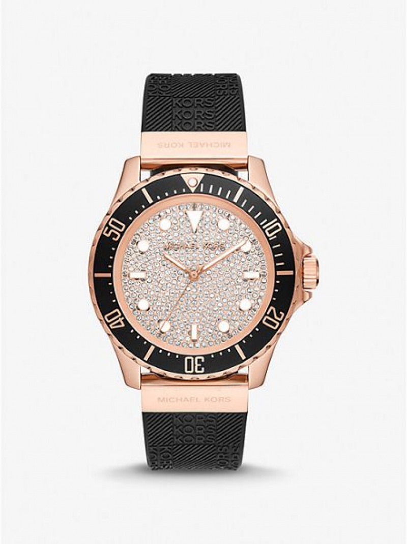 Orologi Michael Kors Oversized Slim Everest Pave And Embossed Silicone Donna Nere Rosa Oro | 895472-ACD