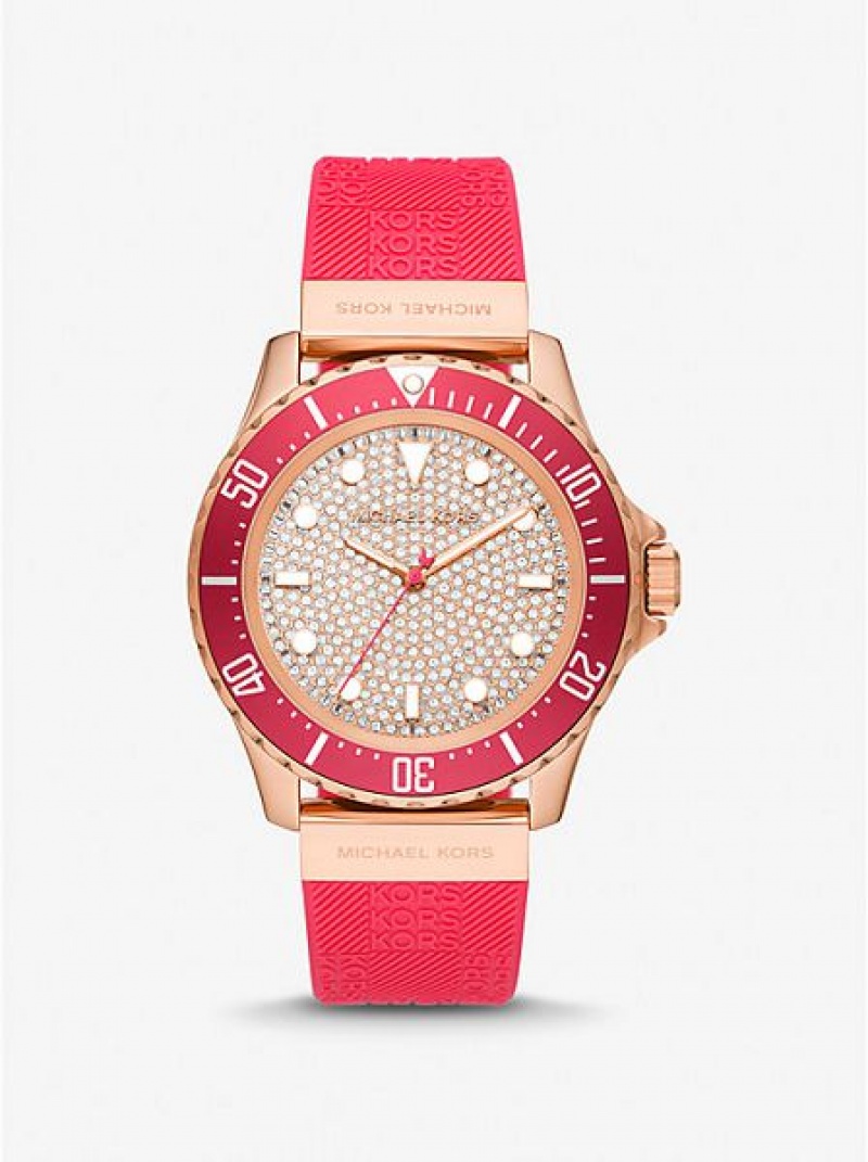 Orologi Michael Kors Oversized Slim Everest Pave And Embossed Silicone Donna Rosse Rosa Oro | 369517-QIR