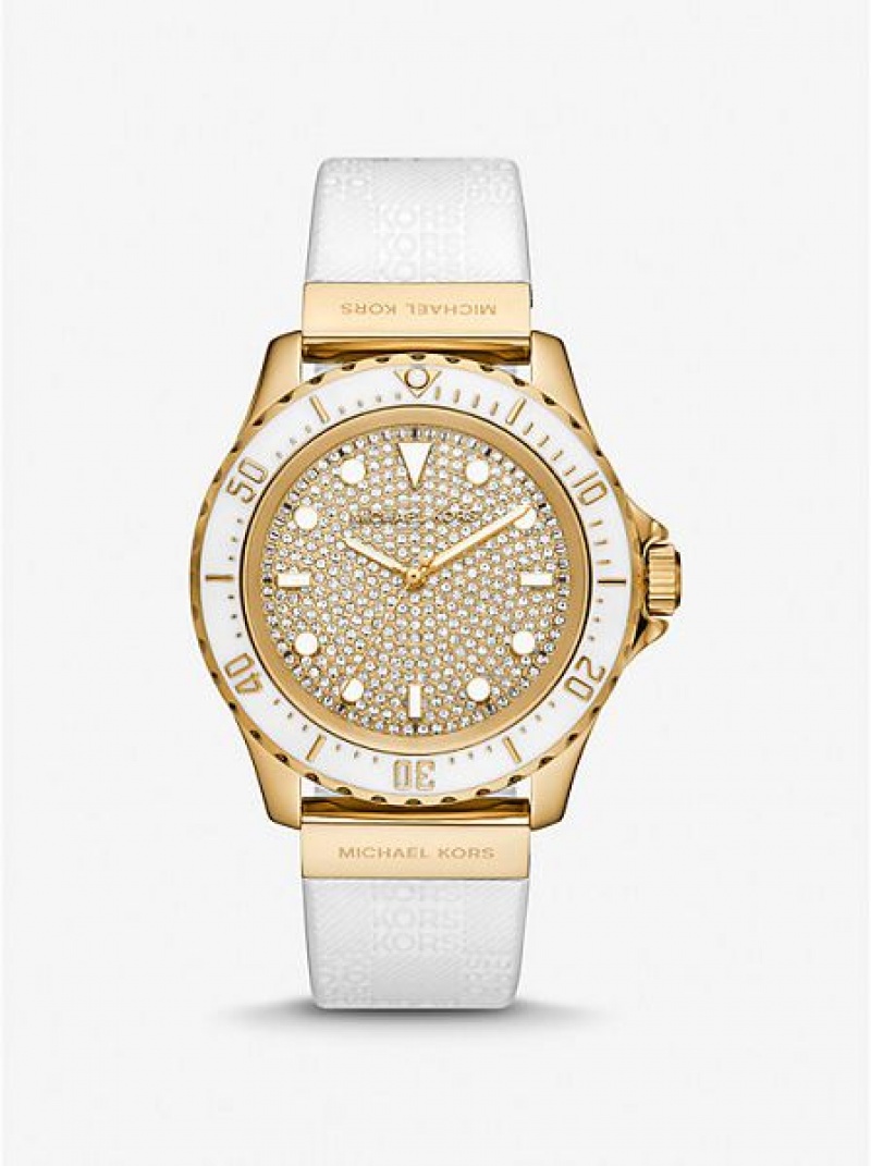 Orologi Michael Kors Oversized Slim Everest Pave And Embossed Silicone Donna Oro | 852397-UIS