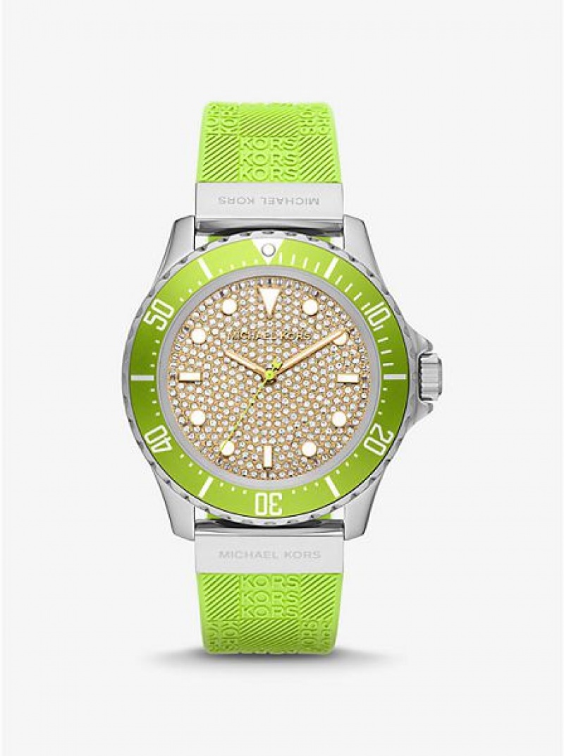 Orologi Michael Kors Oversized Slim Everest Pave And Embossed Silicone Donna Argento | 394680-YKO