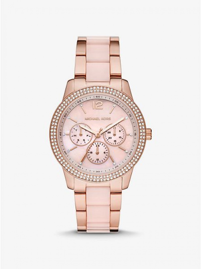 Orologi Michael Kors Oversized Tibby Pave Blush Acetate Donna Rosa Oro | 614735-ZAV