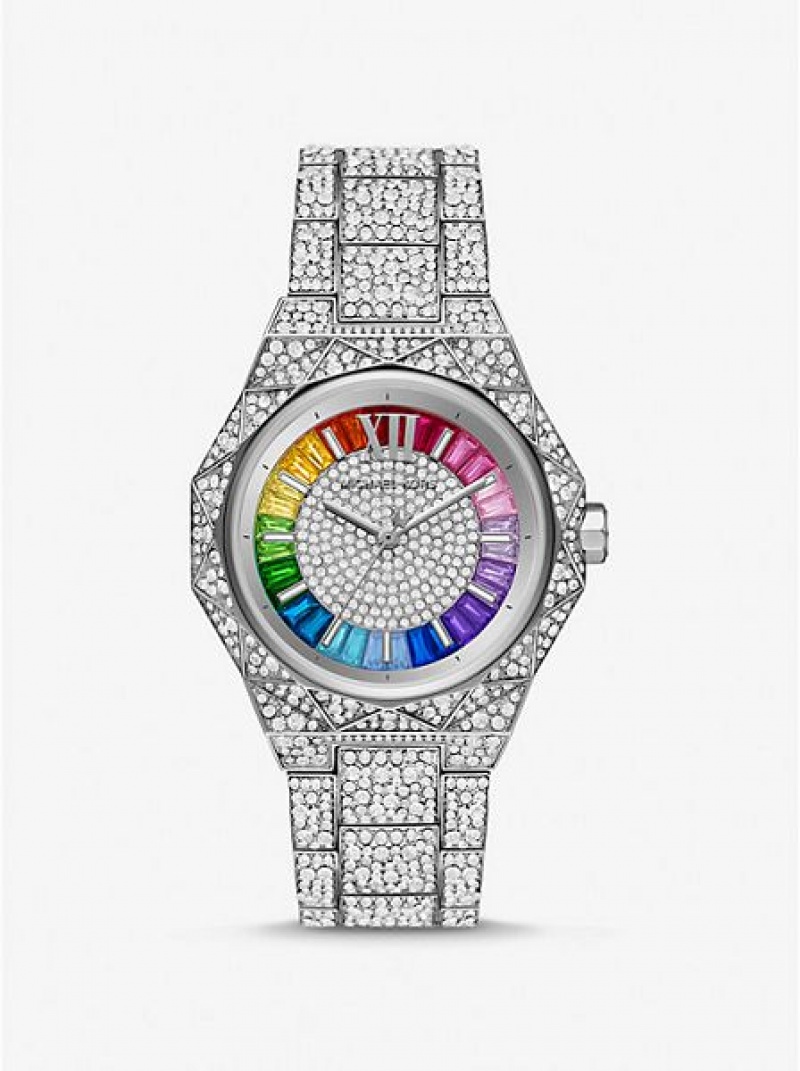 Orologi Michael Kors Pride Limited-edition Oversized Raquel Rainbow Pave Donna Argento | 460352-PAZ