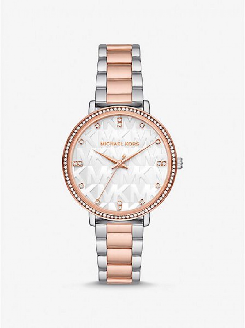 Orologi Michael Kors Pyper Embossed Logo Donna Argento Rosa | 236095-AYJ