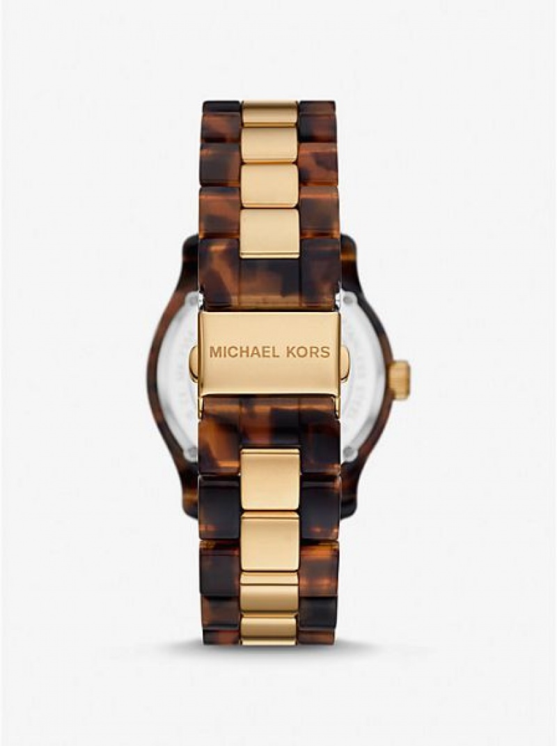 Orologi Michael Kors Runway And Tortoiseshell Acetate Donna Oro | 581409-RVC