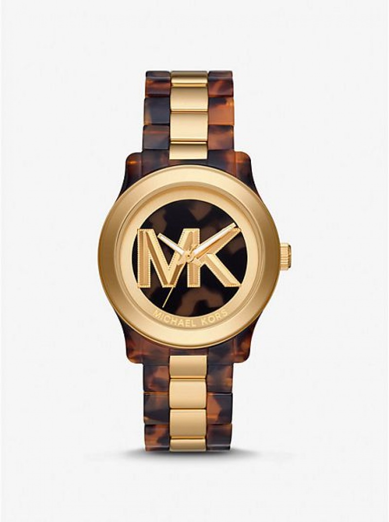 Orologi Michael Kors Runway And Tortoiseshell Acetate Donna Oro | 581409-RVC