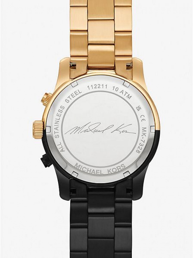 Orologi Michael Kors Runway Donna Nere Oro | 961082-VWJ