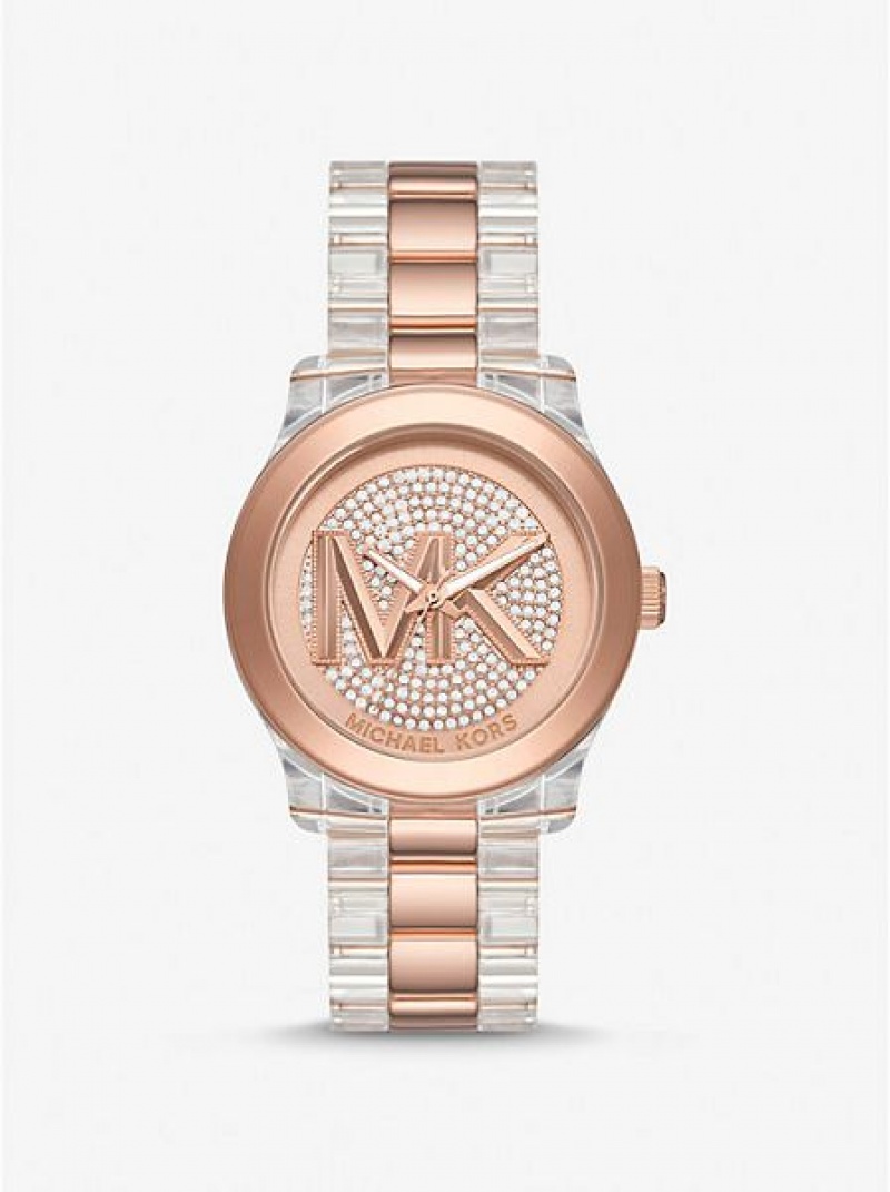 Orologi Michael Kors Runway Pave And Acetate Donna Rosa Oro | 749852-ZLG