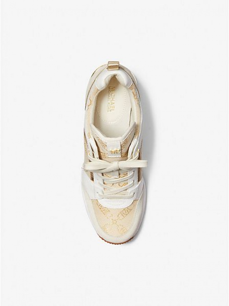 Sneakers Michael Kors Georgie Metallic Empire Logo Jacquard And Pelle Donna Oro Beige | 485917-BCF