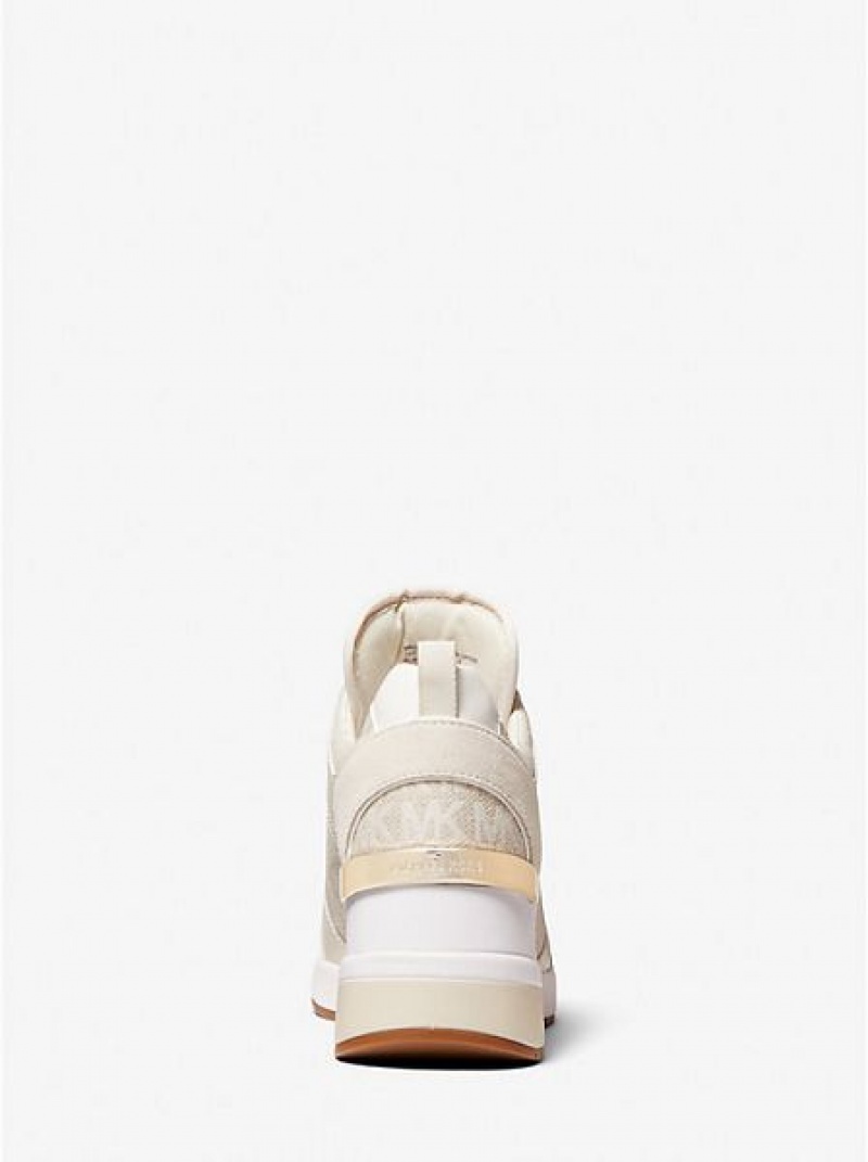 Sneakers Michael Kors Georgie Pelle And Logo Jacquard Donna Beige | 628057-UWJ