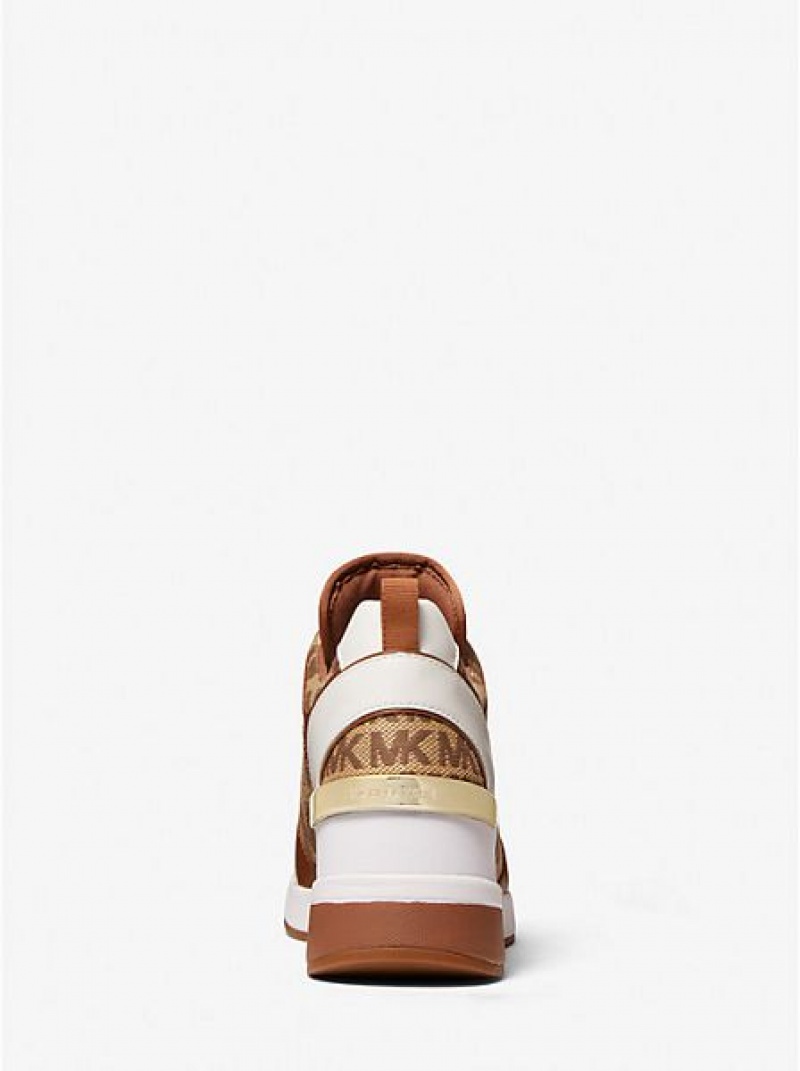 Sneakers Michael Kors Georgie Pelle And Logo Jacquard Donna Beige Marroni | 297510-WVP