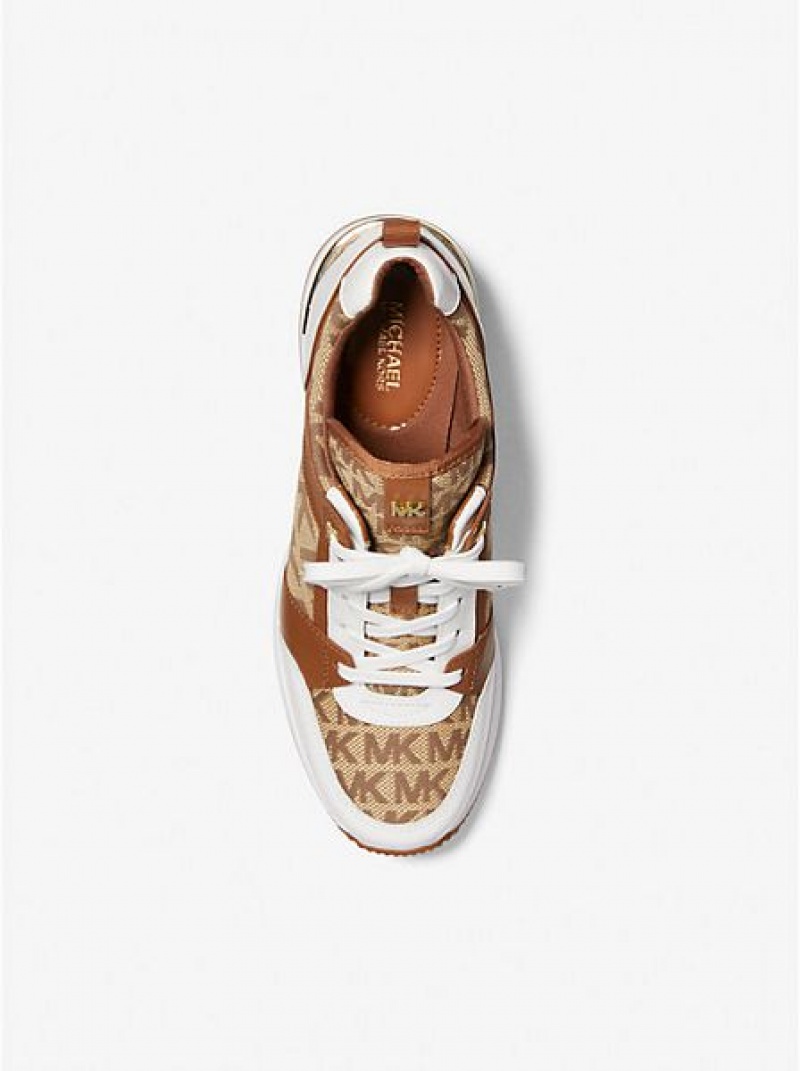 Sneakers Michael Kors Georgie Pelle And Logo Jacquard Donna Beige Marroni | 297510-WVP