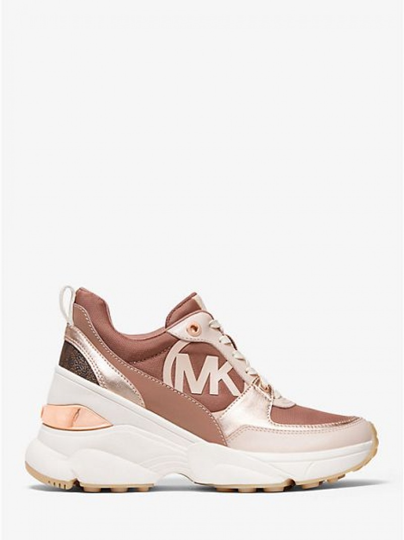 Sneakers Michael Kors Mickey Tela And Pelle Donna Rosa Oro Bianche | 352089-UAN