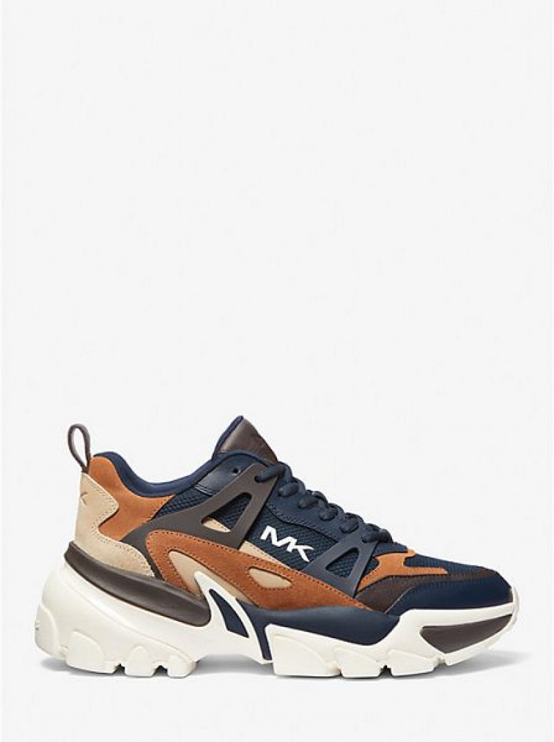 Sneakers Michael Kors Nick Scamosciate And Mesh Uomo Blu Marino Colorate | 764853-GIL