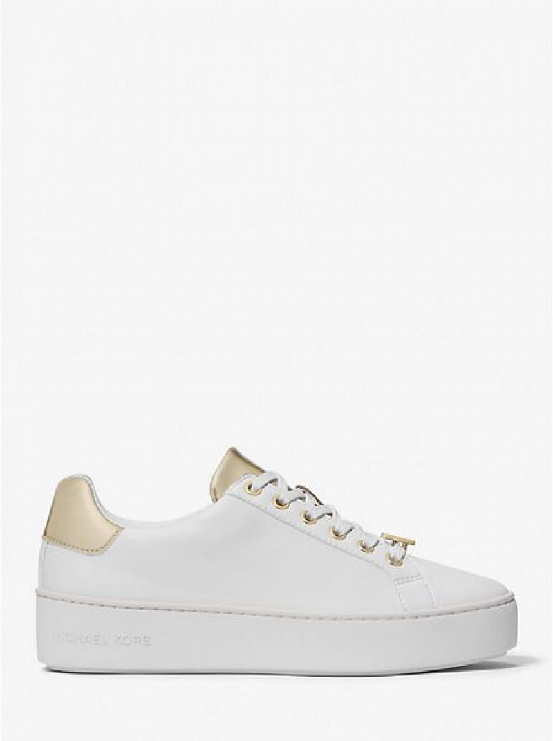 Sneakers Michael Kors Poppy Two-tone Faux Pelle Donna Bianche Oro | 023857-AYZ