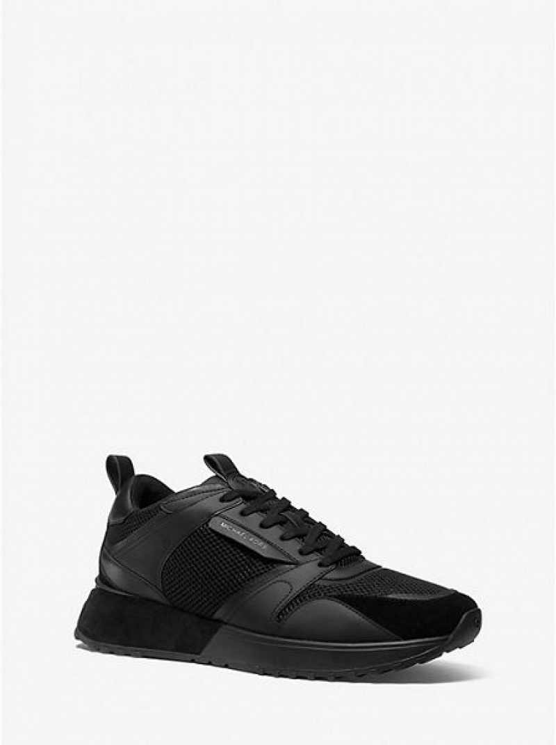 Sneakers Michael Kors Theo Pelle And Mesh Uomo Nere | 973610-YLU