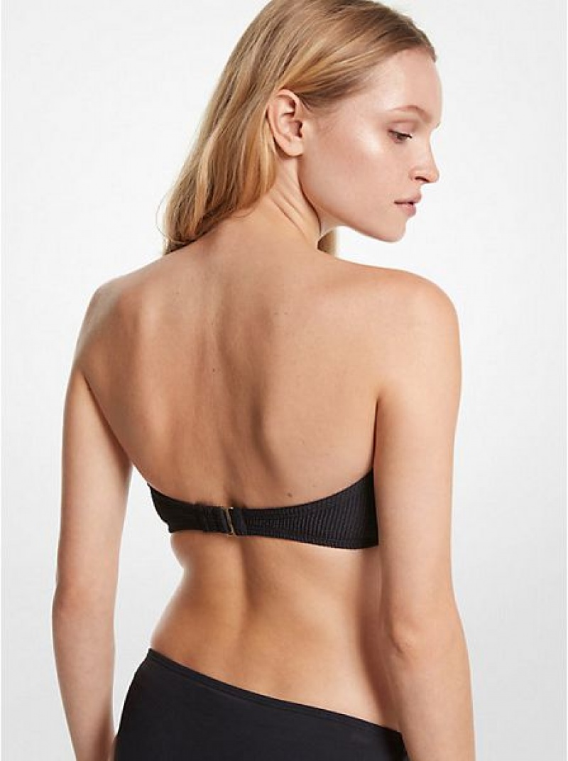 Top Bikini Michael Kors Textured Stretch Bandeau Donna Nere | 465931-FBA